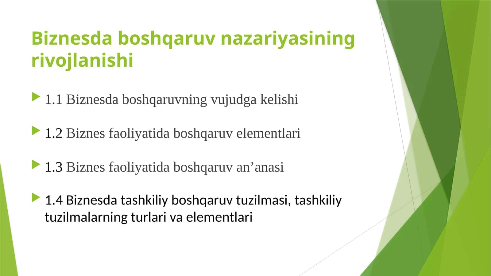 Biznesda boshqaruv nazariyasining rivojlanishi 1