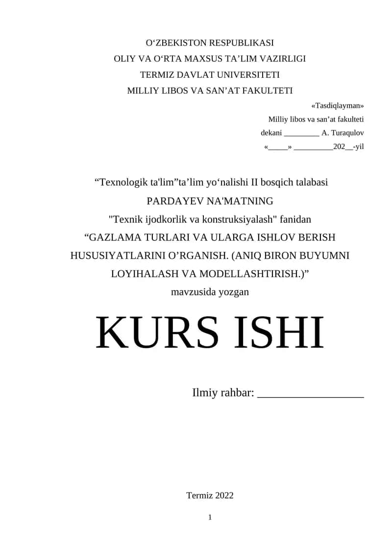 Texnik ijodkorlik va konstruksiyalash fanidan 1
