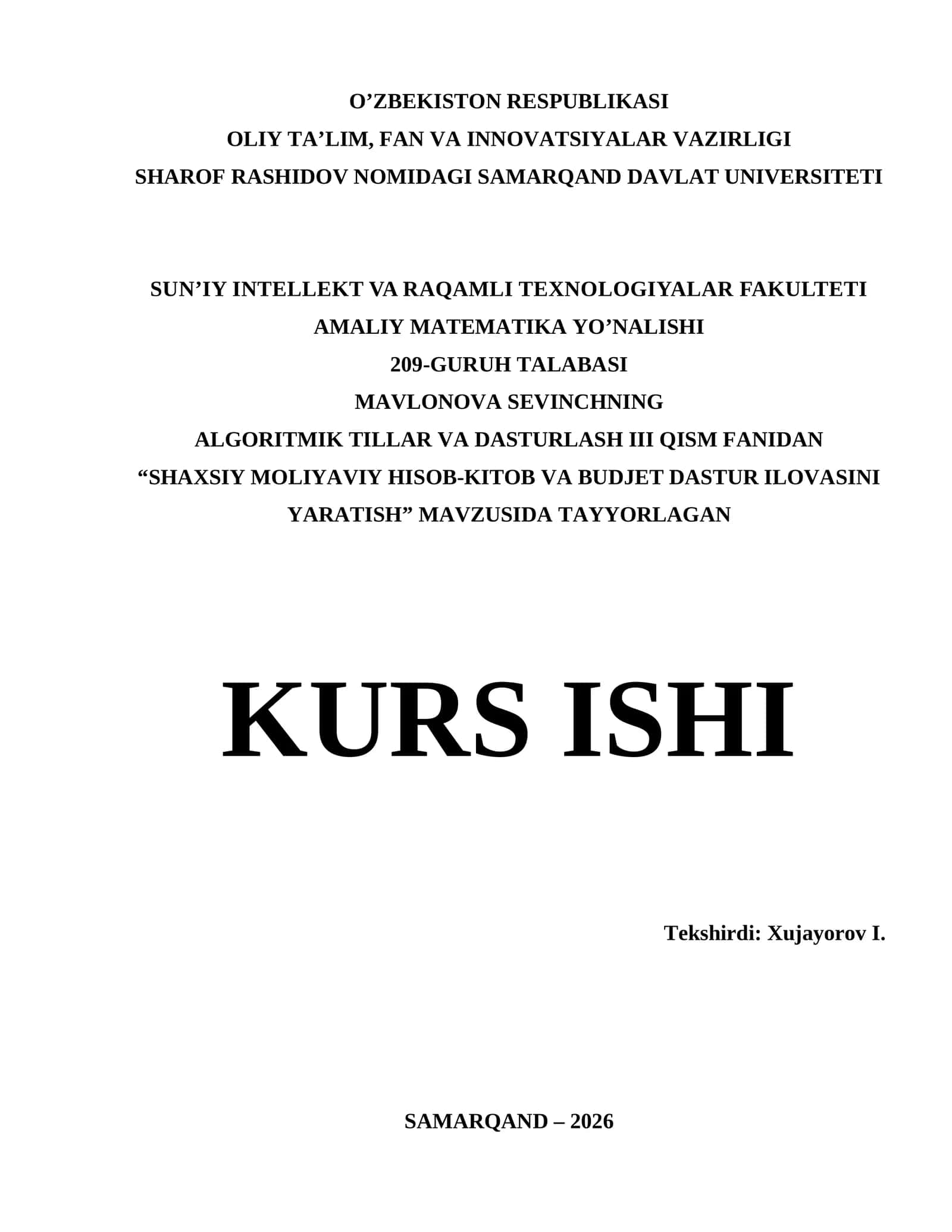 Visual Studio muhitida dasturlash | Kurs ishi - SHAXSIY MOLIYAVIY HISOB-KITOB VA BUDJET DASTUR ILOVASI 1