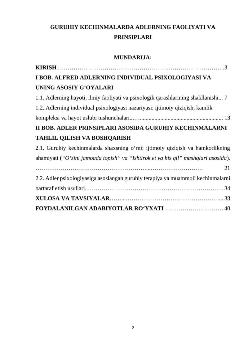 GURUHIY KECHINMALARDA ADLERNING FAOLIYATI VA PRINSIPLARI 1