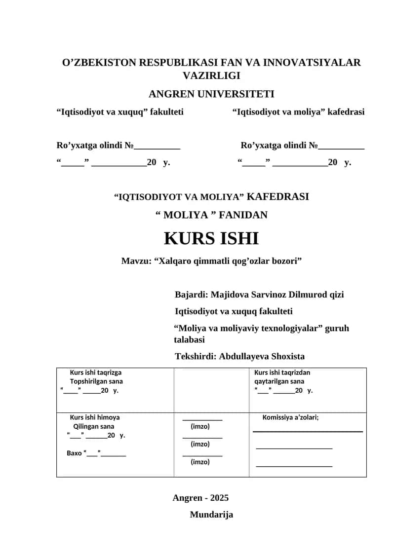 Xalqaro qimmatli qog’ozlar bozori 1