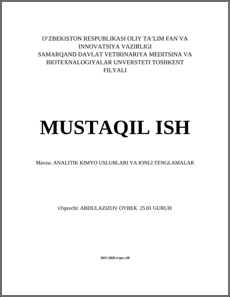 ANALITIK KIMYO USLUBLARI VA IONLI TENGLAMALAR 1