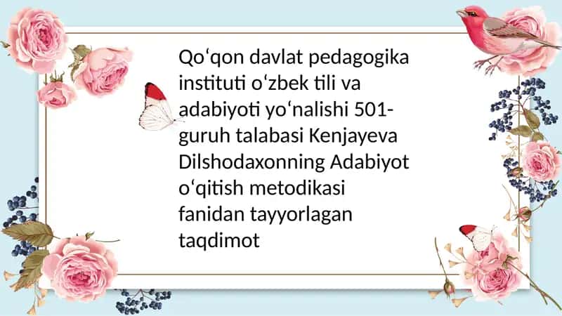 Adabiyot o'qitish metodi 1