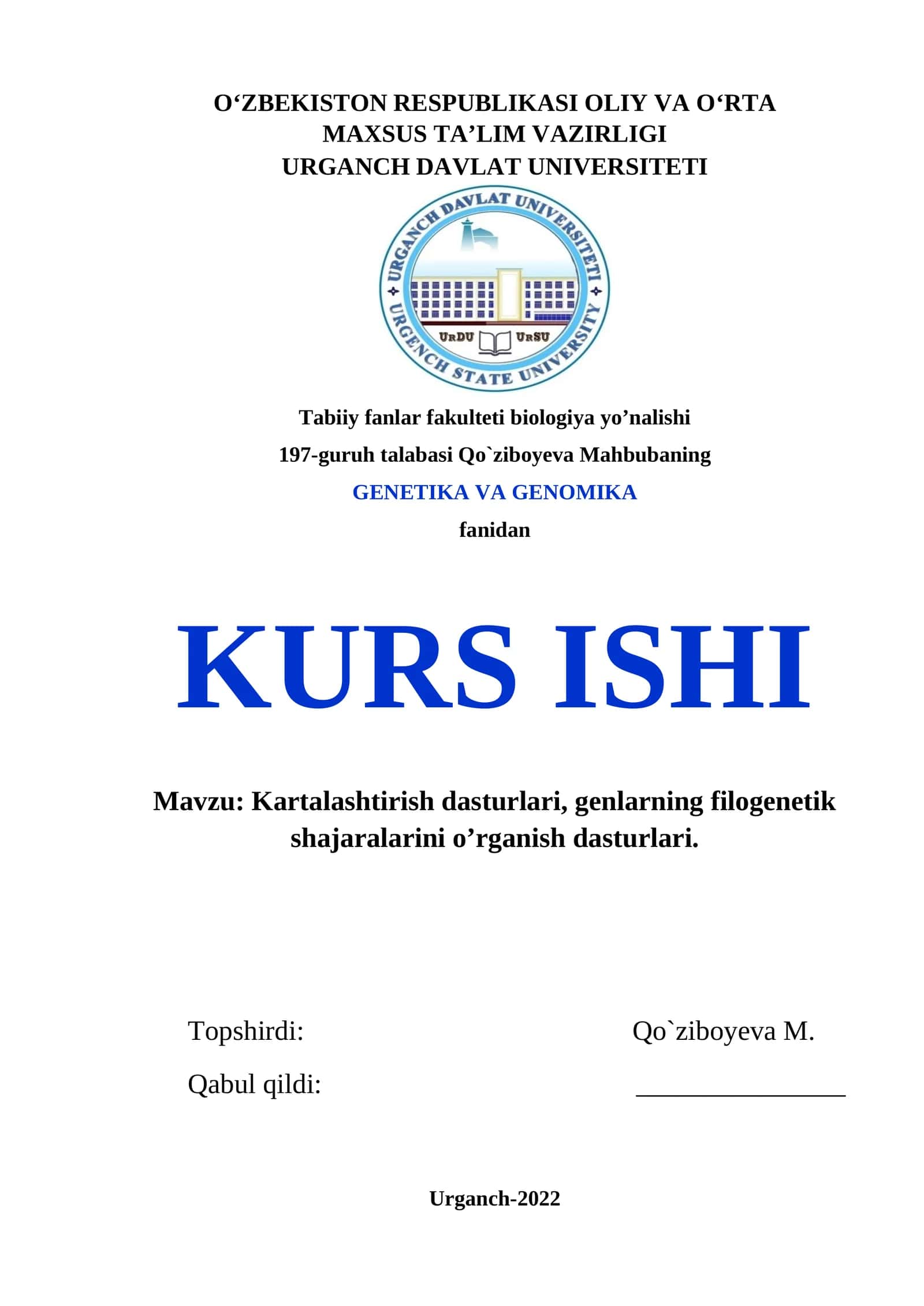 Kartalashtirish dasturlari, genlarning filogenetik shajaralarini o’rganish 1