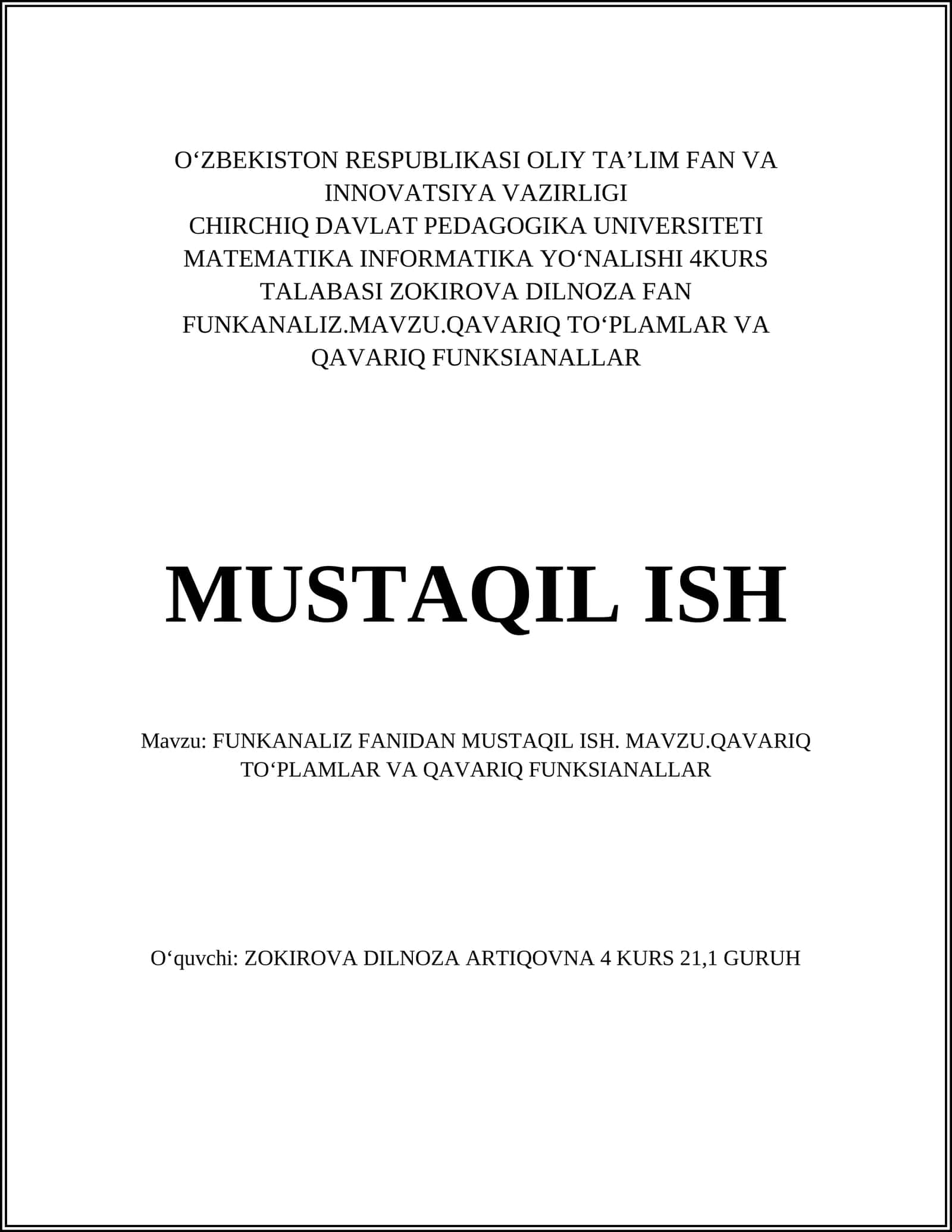 FUNKANALIZ FANIDAN MUSTAQIL ISH 1