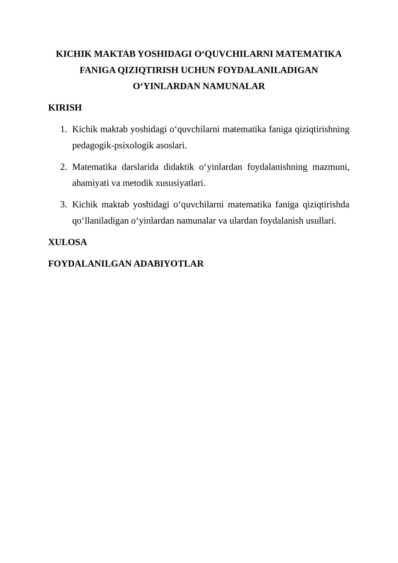 KICHIK MAKTAB YOSHIDAGI O‘QUVCHILARNI MATEMATIKA FANIGA QIZIQTIRISH UCHUN FOYDALANILADIGAN O‘YINLARDAN NAMUNALAR 1