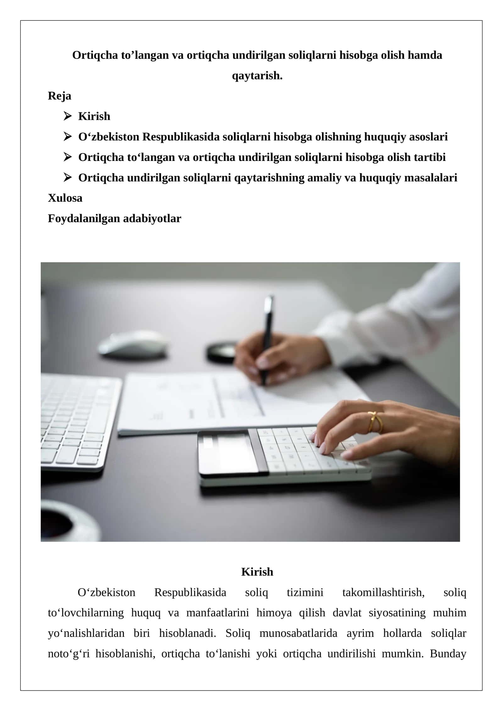 Ortiqcha to’langan va ortiqcha undirilgan soliqlarni hisobga olish hamda qaytarish 1