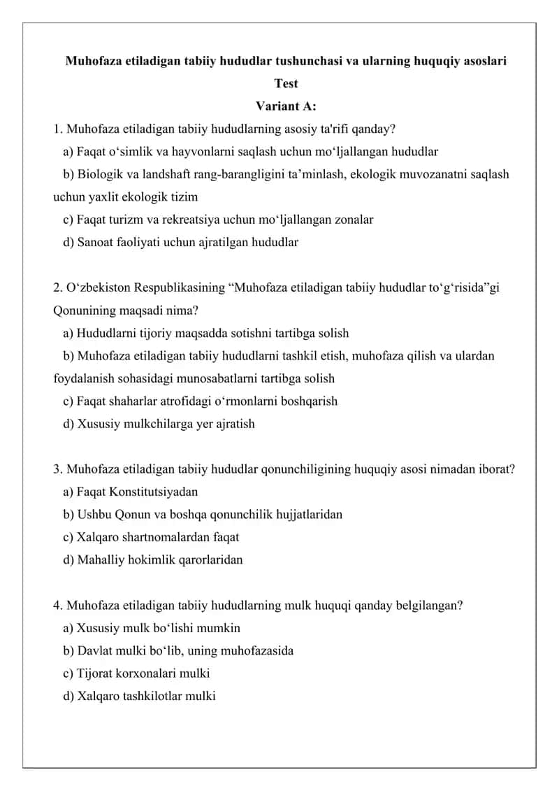 Muhofaza etiladigan tabiiy hududlar tushunchasi va ularning huquqiy asoslari 1