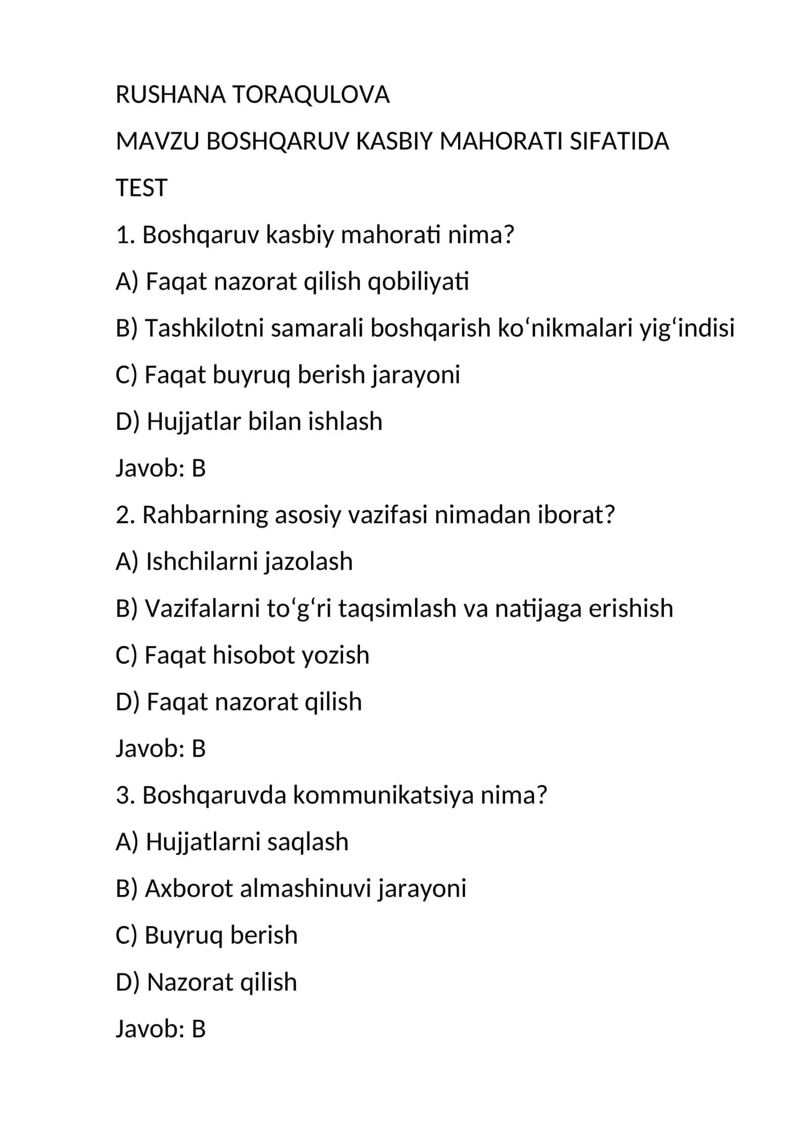 BOSHQARUV KASBIY MAHORATI SIFATIDA 1