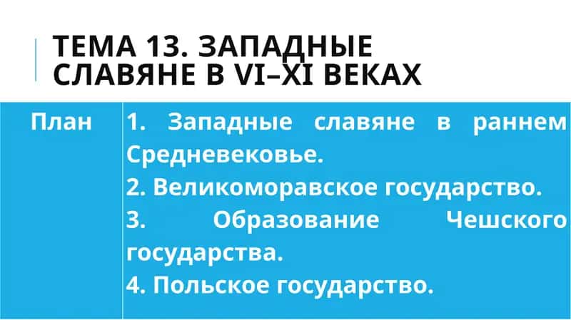 Тема 13. Западные славяне в VI–XI веках 1