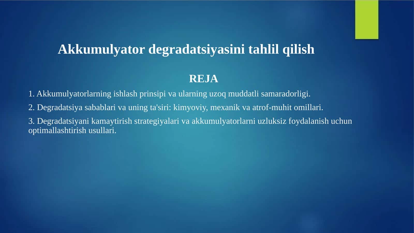 Akkumulyator degradatsiyasini tahlil qilish 1