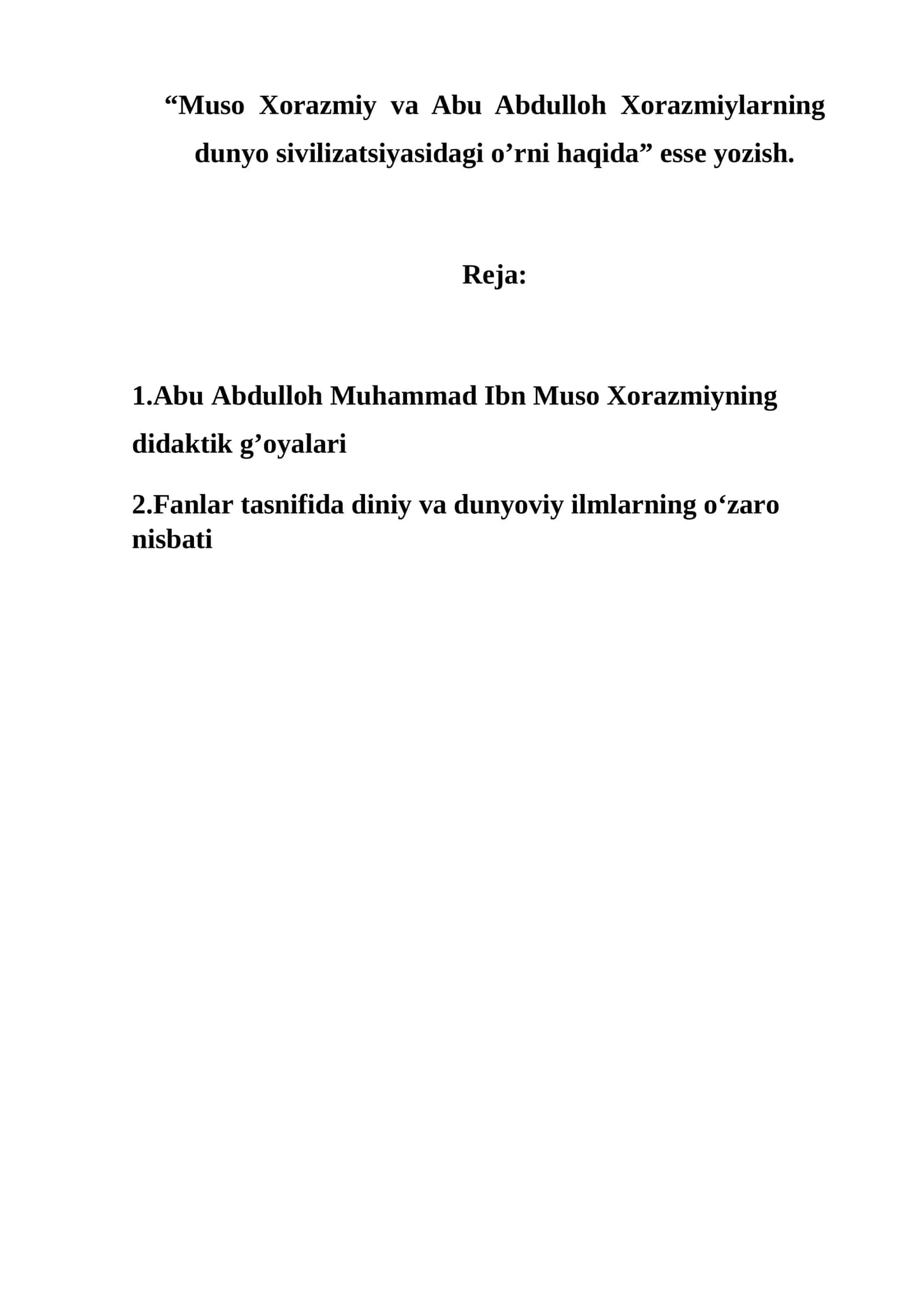 Abu Abdulloh Muhammad ibn Muso Xorazmiyning didaktik g’oyalari 1