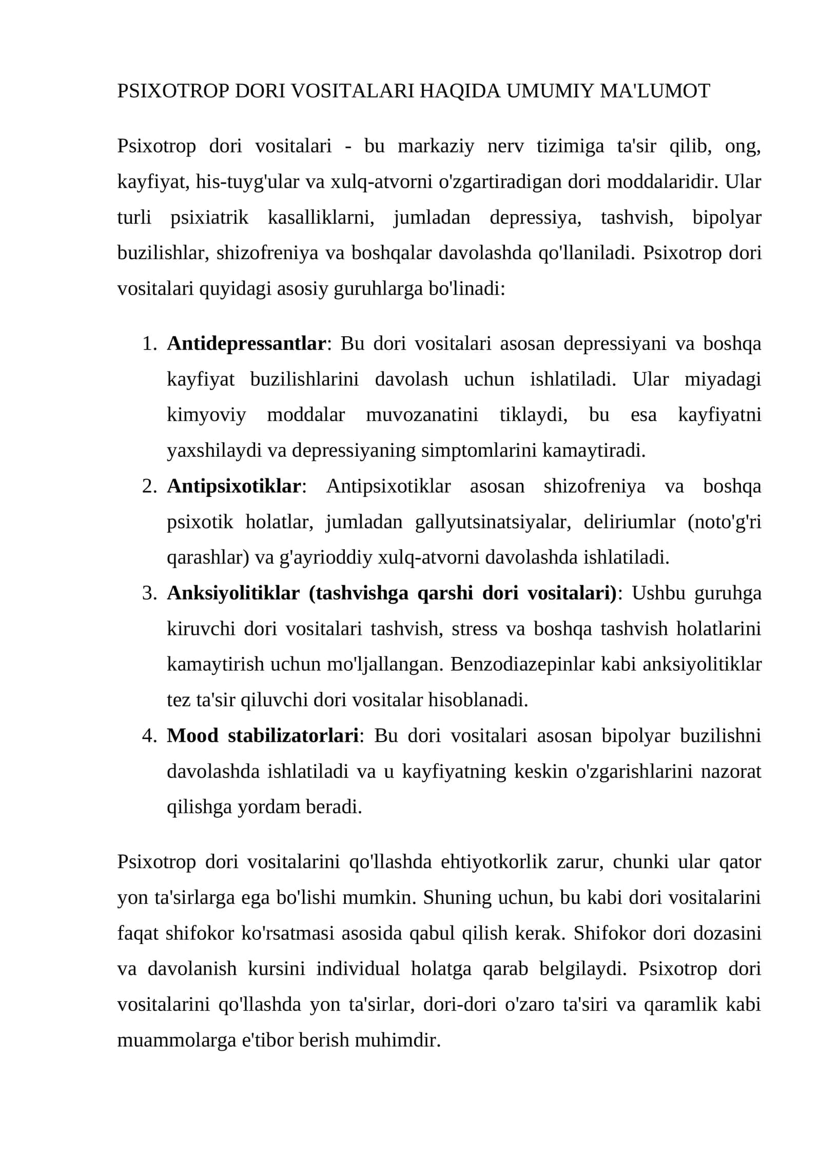 Psixotrop dori vositalari haqida umumiy ma'lumot 1
