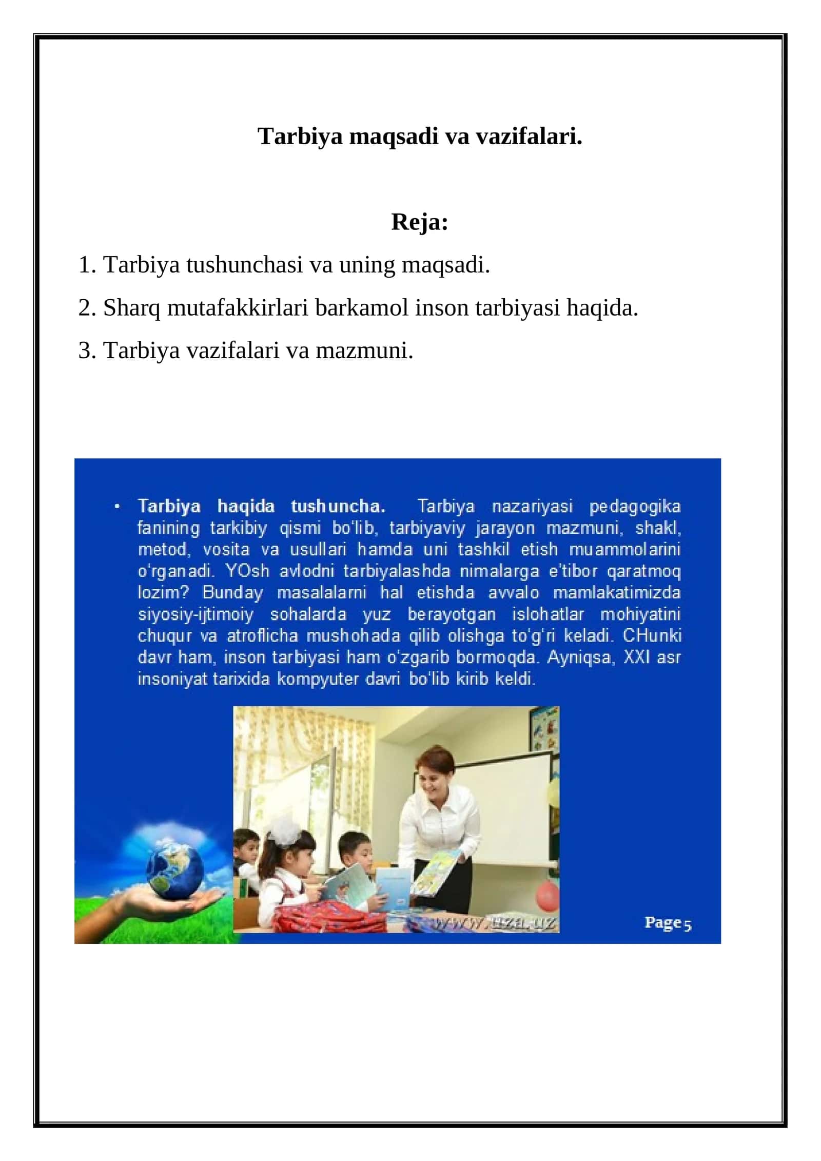 Tarbiya maqsadi va vazifalari 1