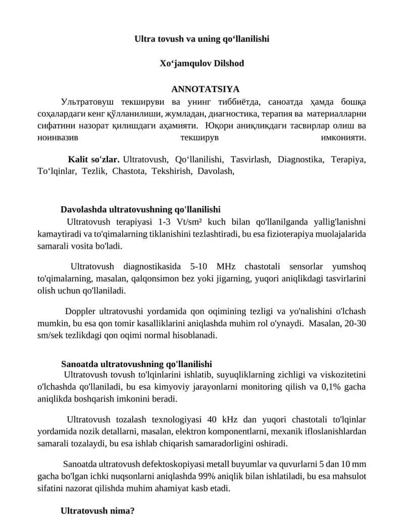 Ultra tovush va uning qoʻllanilishi 1