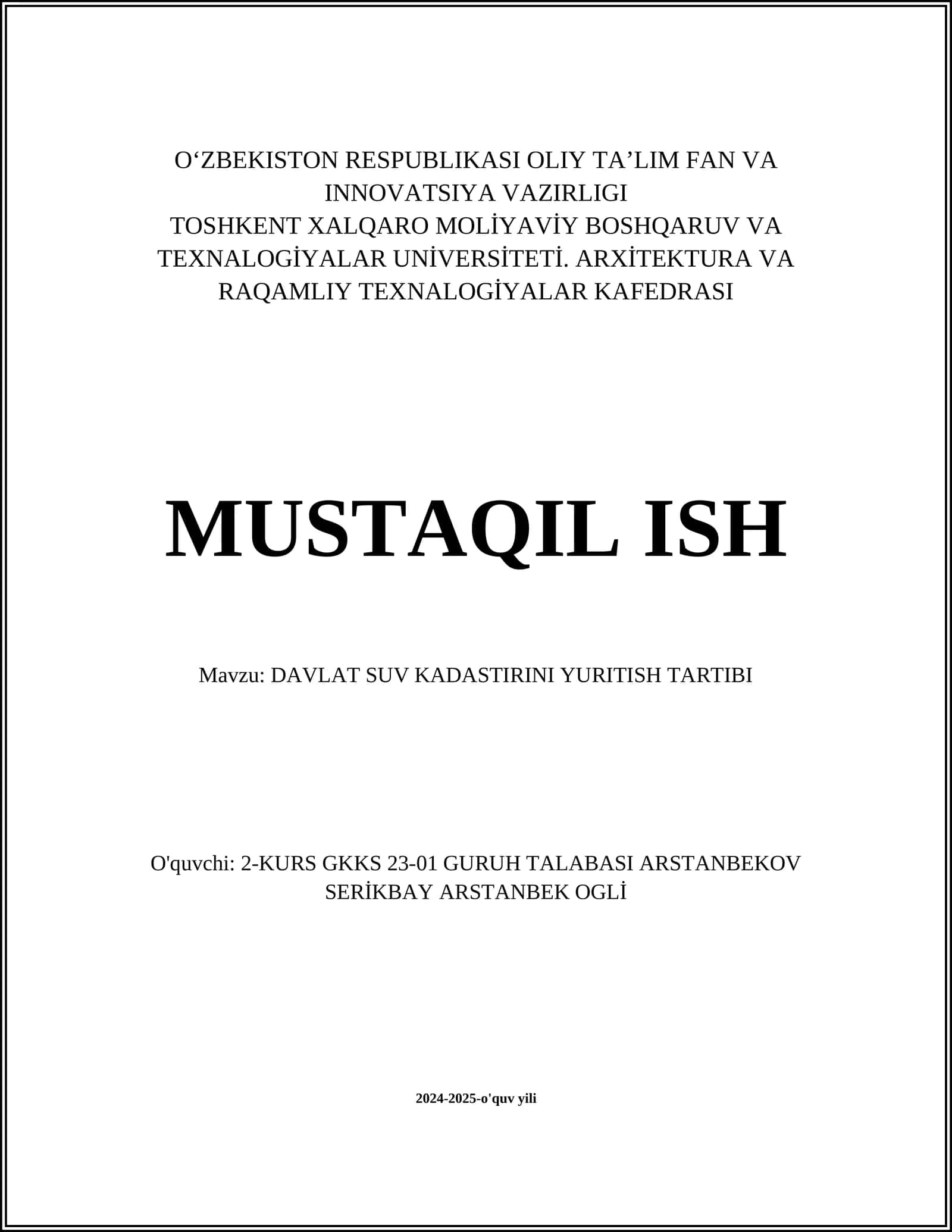 DAVLAT SUV KADASTIRINI YURITISH TARTIBI 1