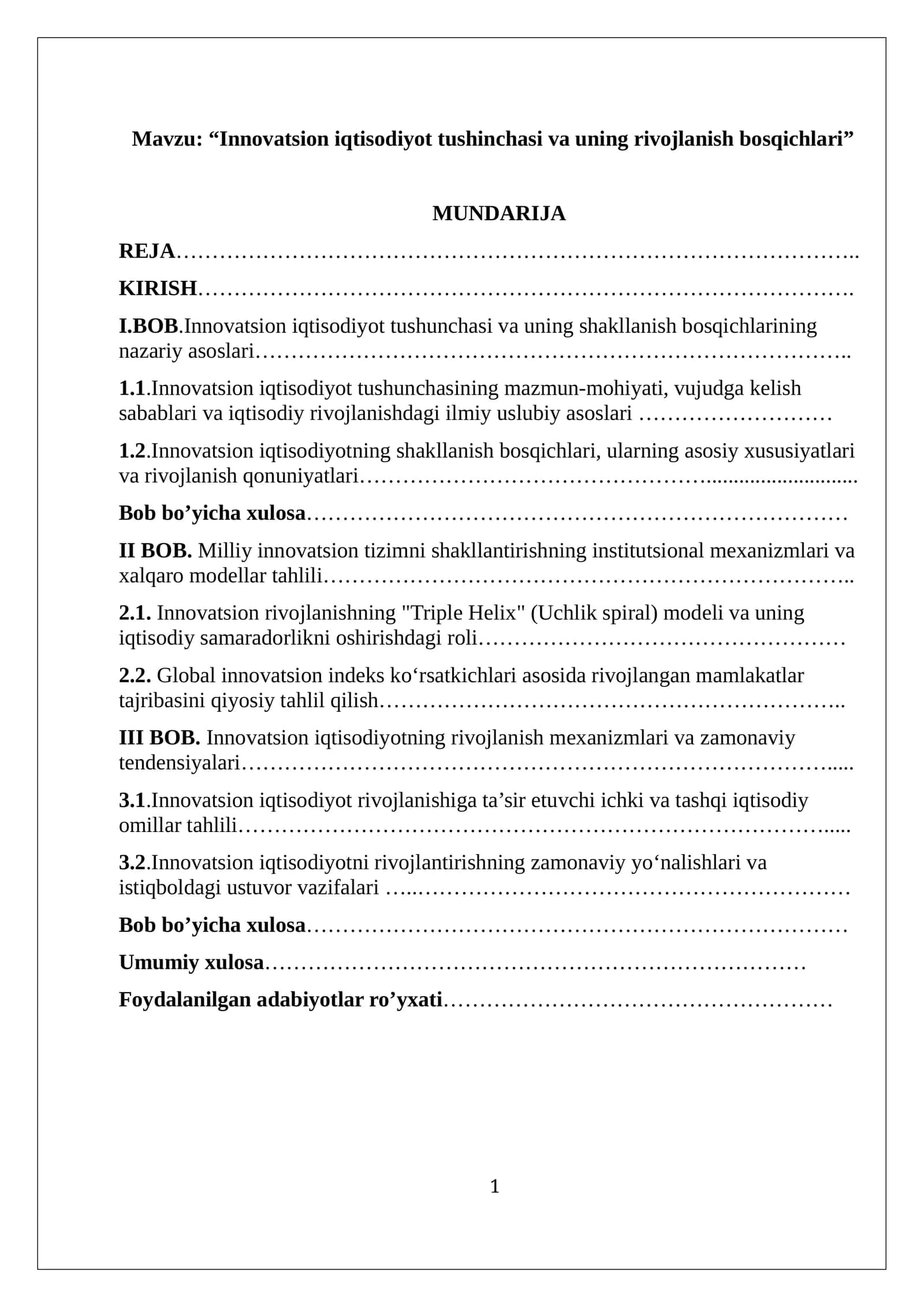 Innovatsion iqtisodiyot tushinchasi va uning rivojlanish bosqichlari 1