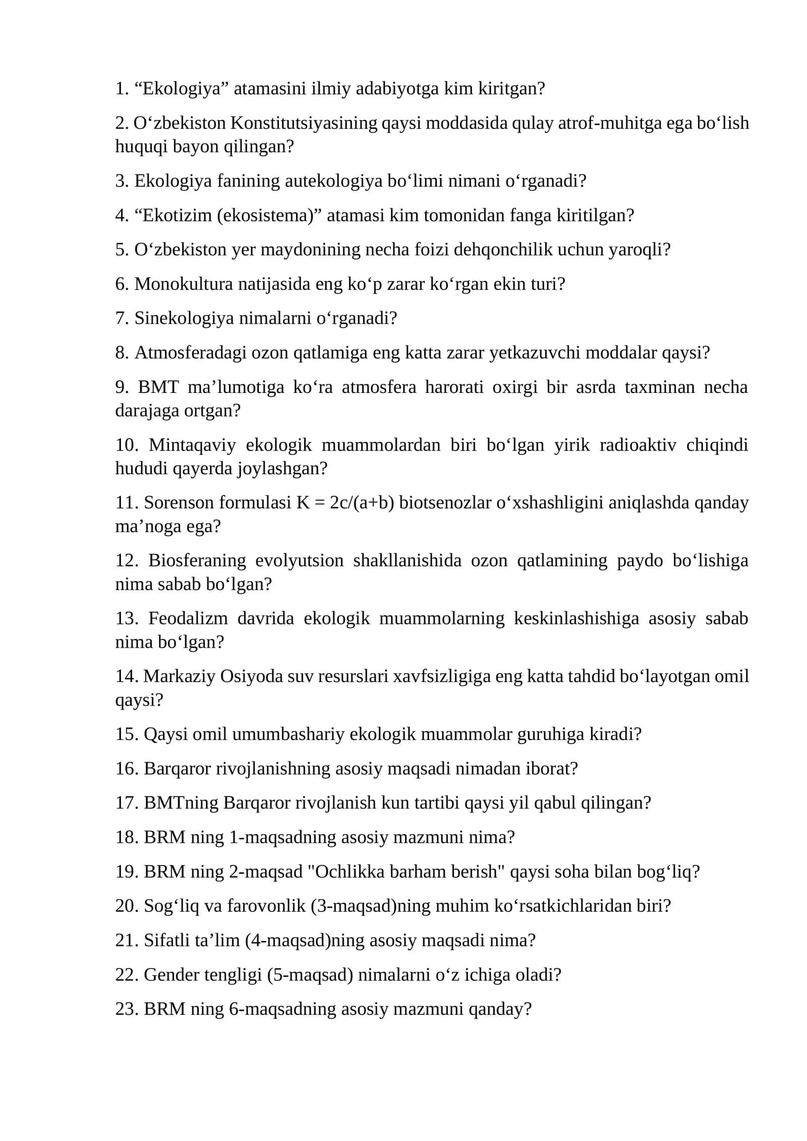 Ekologiya fanining aktualligi va muammolari 1