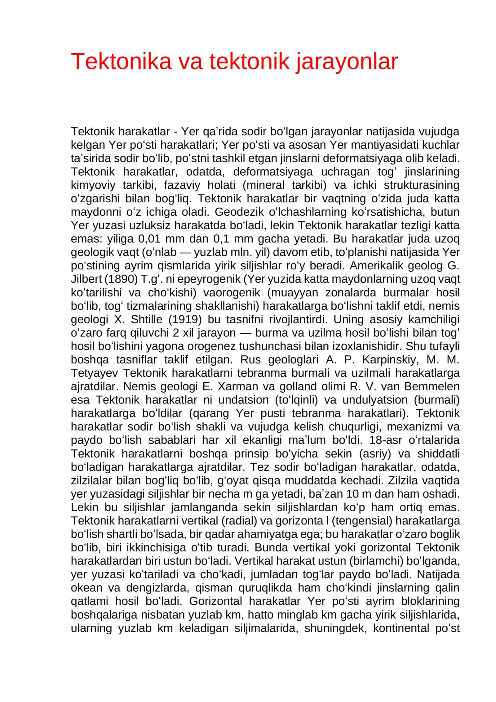 Tektonika va tektonik jarayonlar 1
