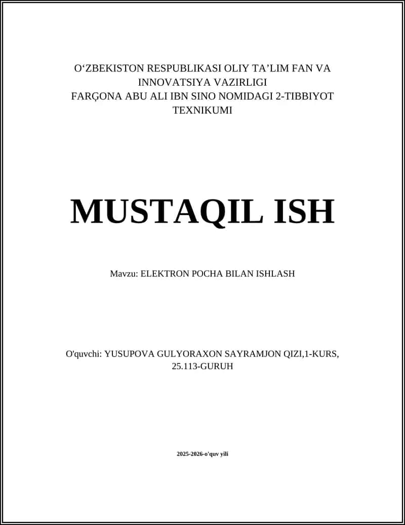 ELEKTRON POCHA BILAN ISHLASH 1