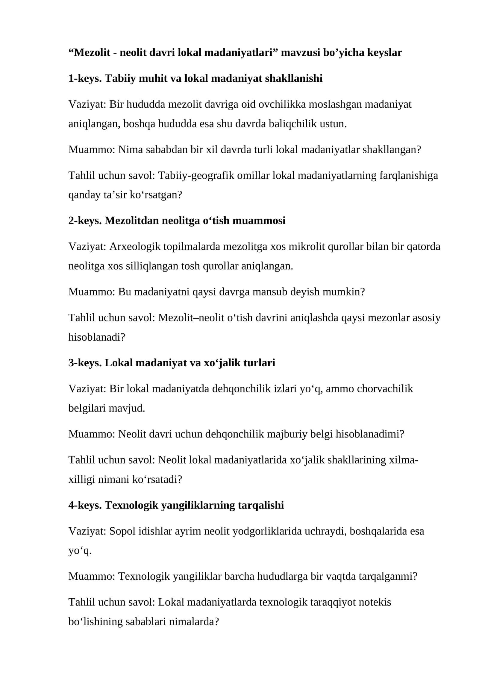 Mezolit - neolit davri lokal madaniyatlari 1