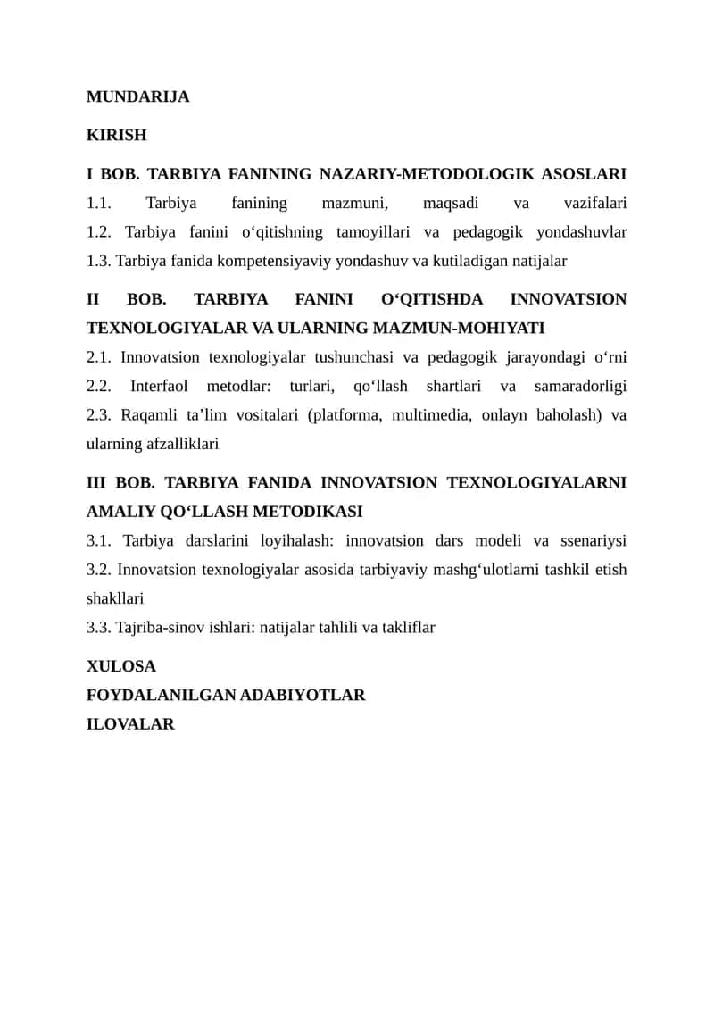 Tarbiya fanini o‘qitishda innovatsion texnologiyalar va ularning mazmun-mohiyati 1
