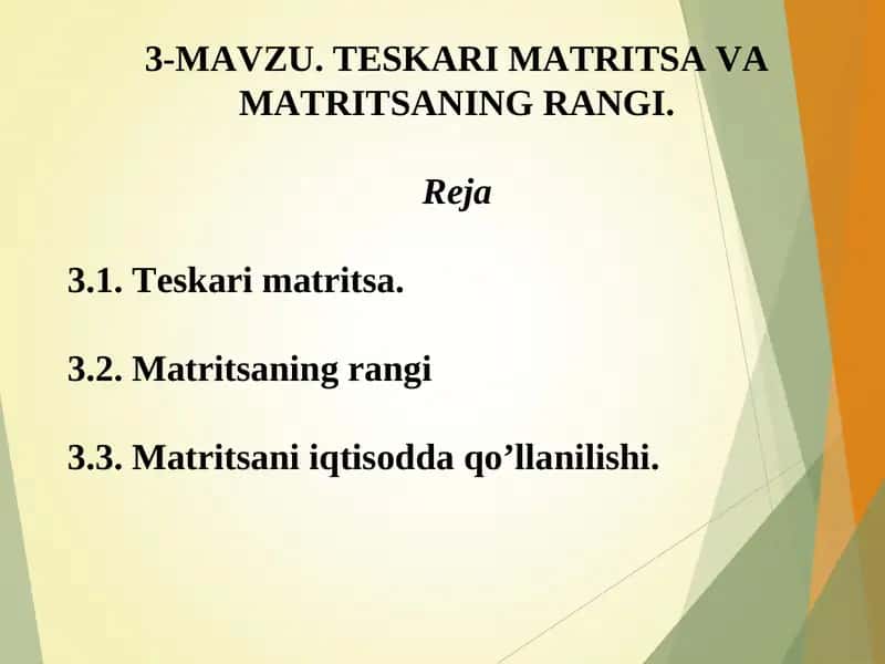 TESKARI MATRITSA VA MATRITSANING RANGI 1