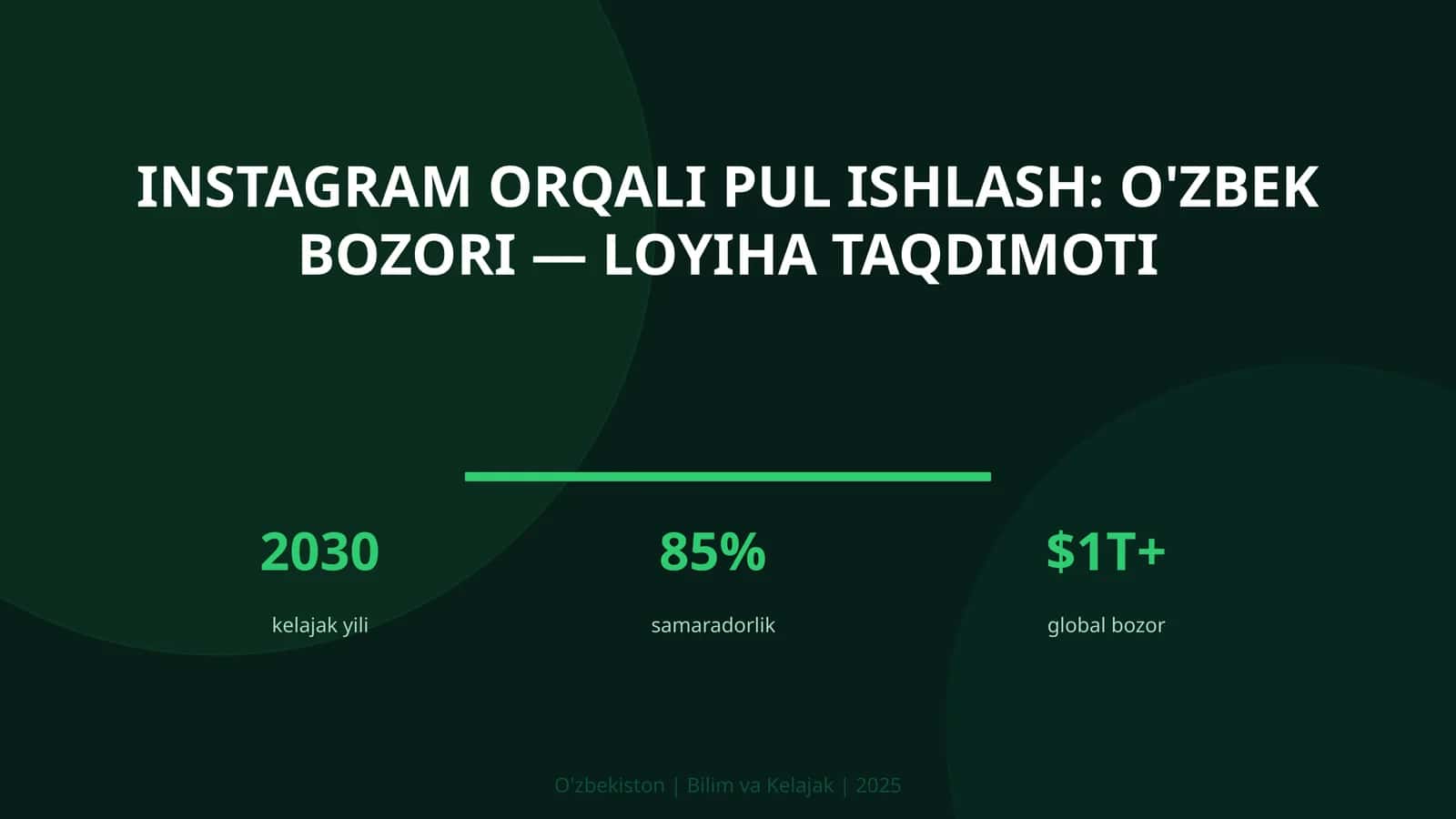 Instagram orqali pul ishlash: O'zbek bozori — loyiha taqdimoti 1