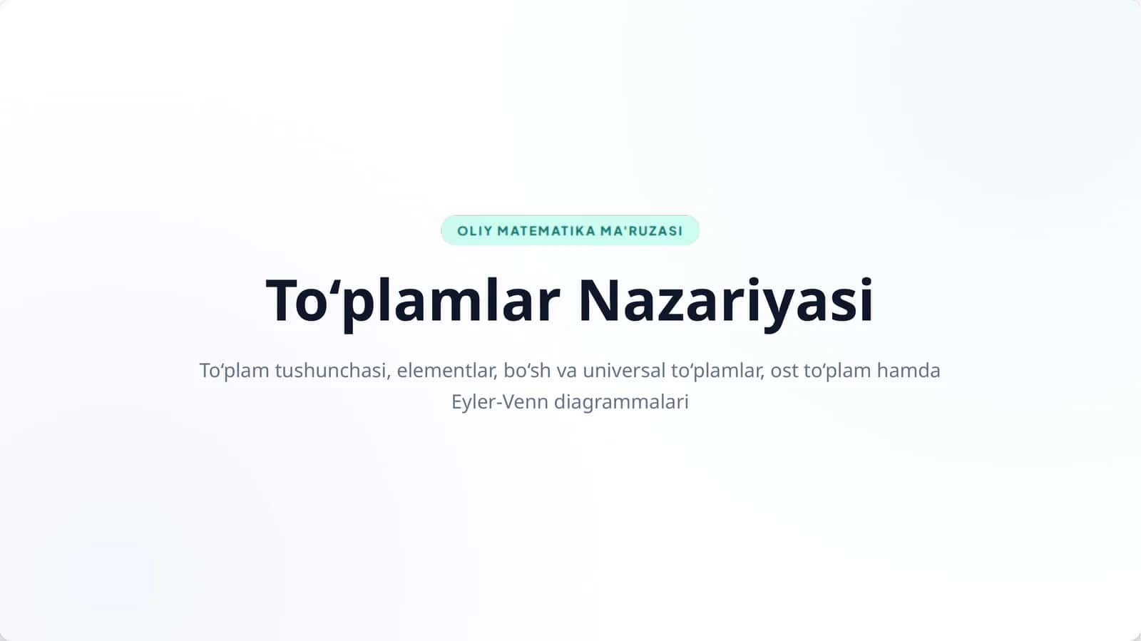 To‘plamlar Nazariyasi 1