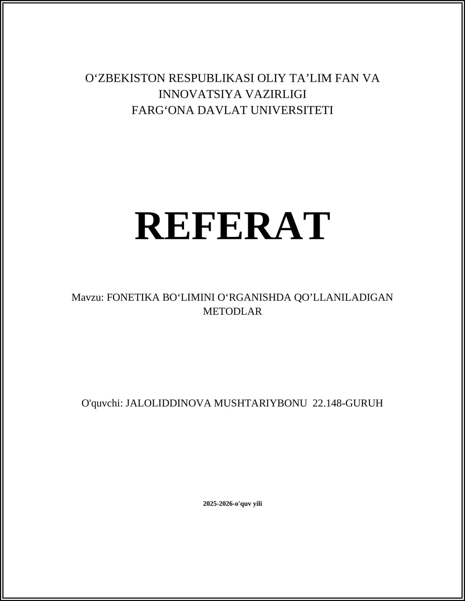 FONETIKA BOʻLIMINI OʻRGANISHDA QO’LLANILADIGAN METODLAR 1