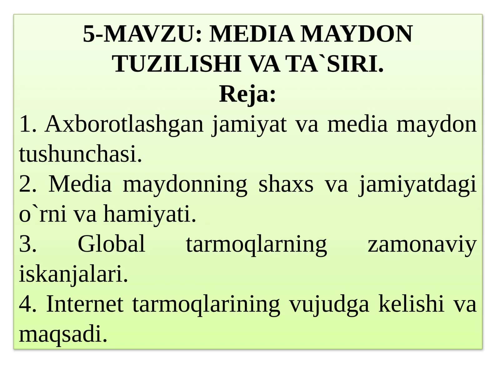 MEDIA MAYDON TUZILISHI VA TA`SIRI 1