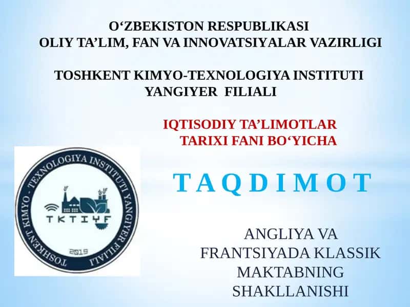 ANGLIYA VA FRANTSIYADA KLASSIK MAKTABNING SHAKLLANISHI 1