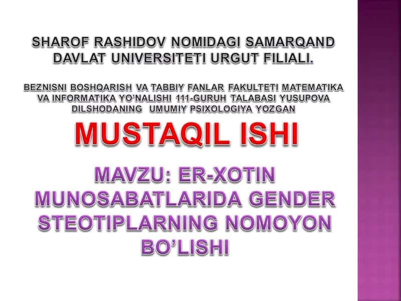 ERI-XOTIN MUNOSABATLARIDA Gender streotiplarining namoyon bolish 1