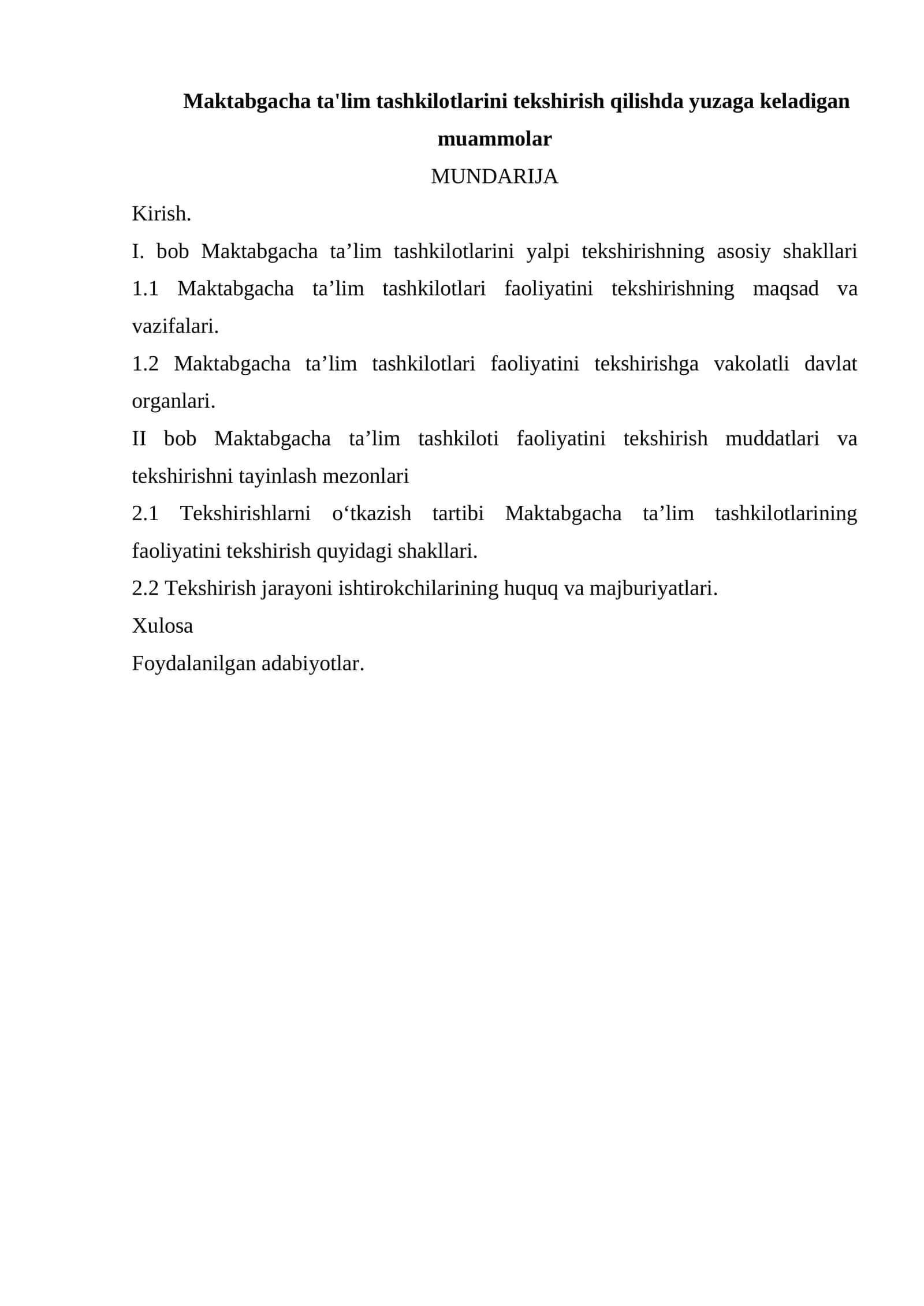 Maktabgacha ta'lim tashkilotlarini tekshirish qilishda yuzaga keladigan muammolar 1