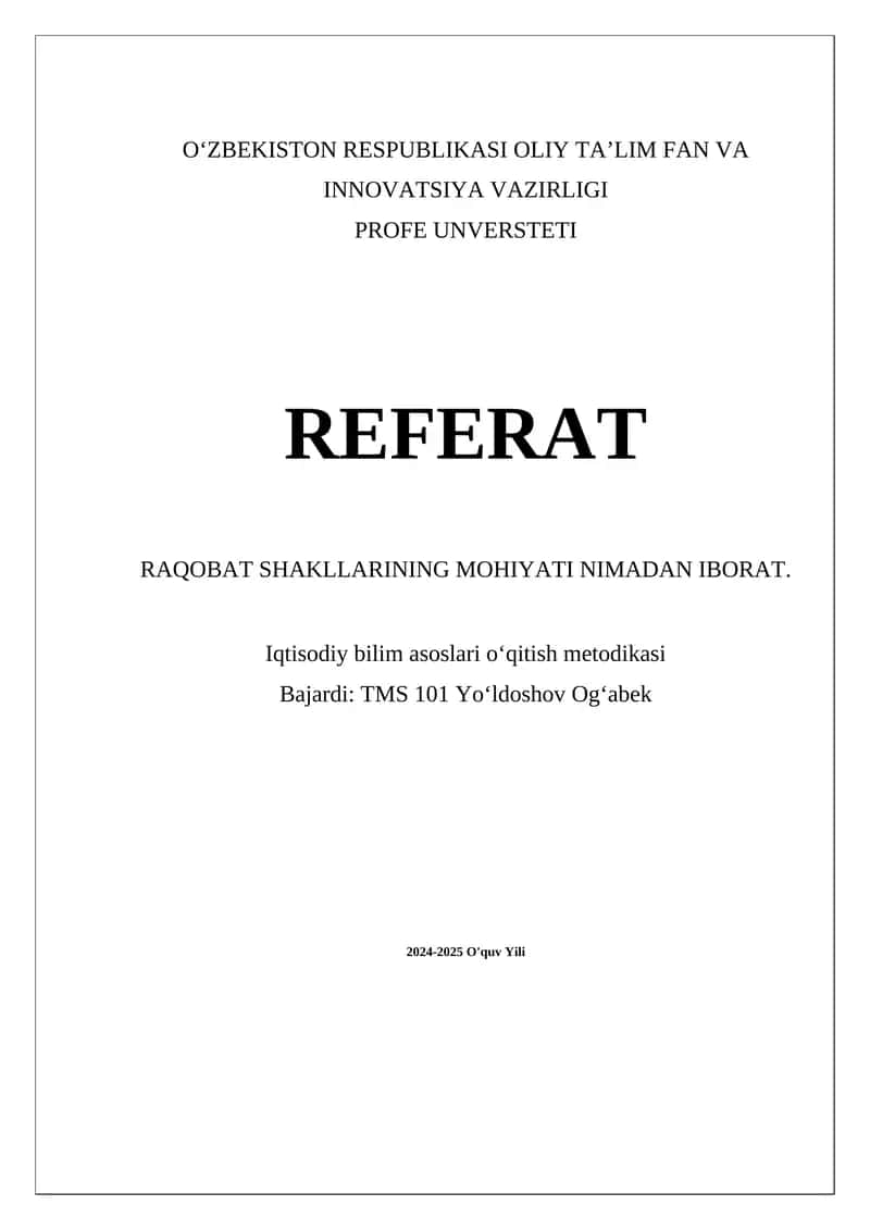 Raqobat shakllarining mohiyati 1