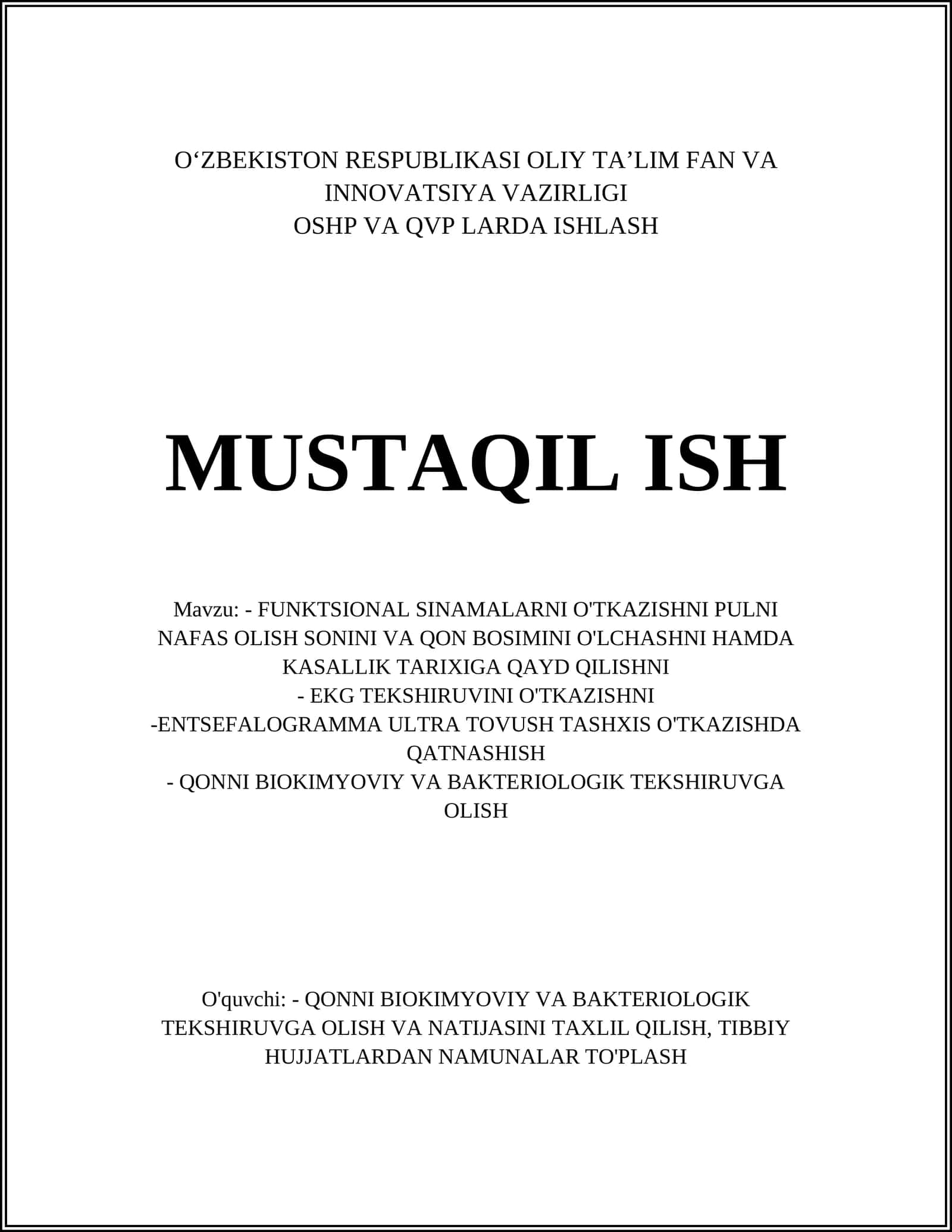 Funksional sinamalarni o'tkazish protseduralari 1