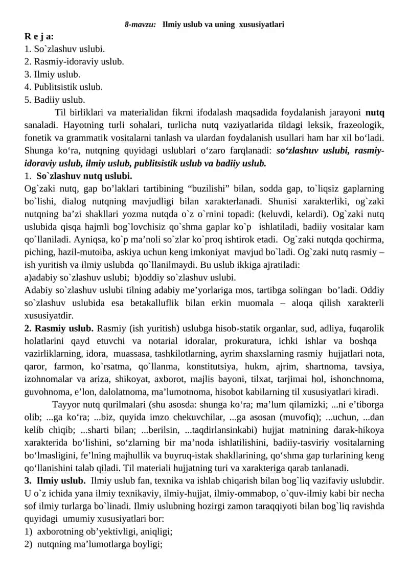 Ilmiy uslub va uning xususiyatlari 1