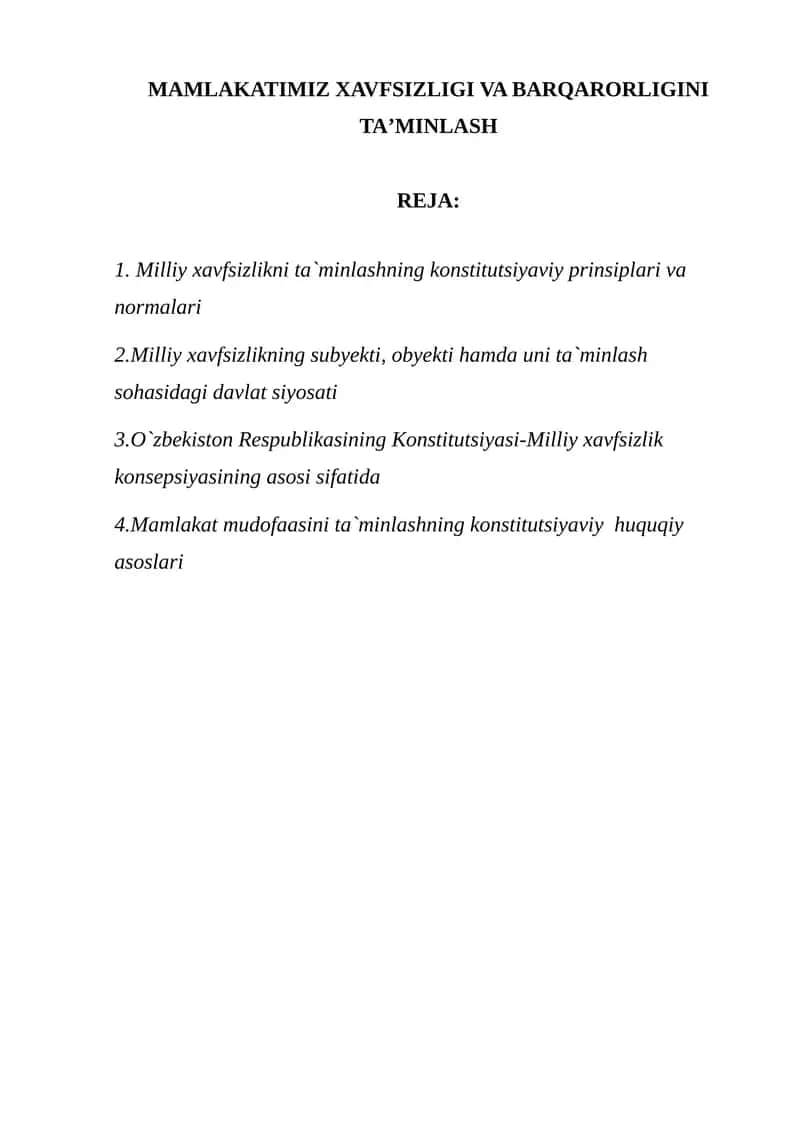 MAMLAKATIMIZ XAVFSIZLIGI VA BARQARORLIGINI TAʼMINLASH 1