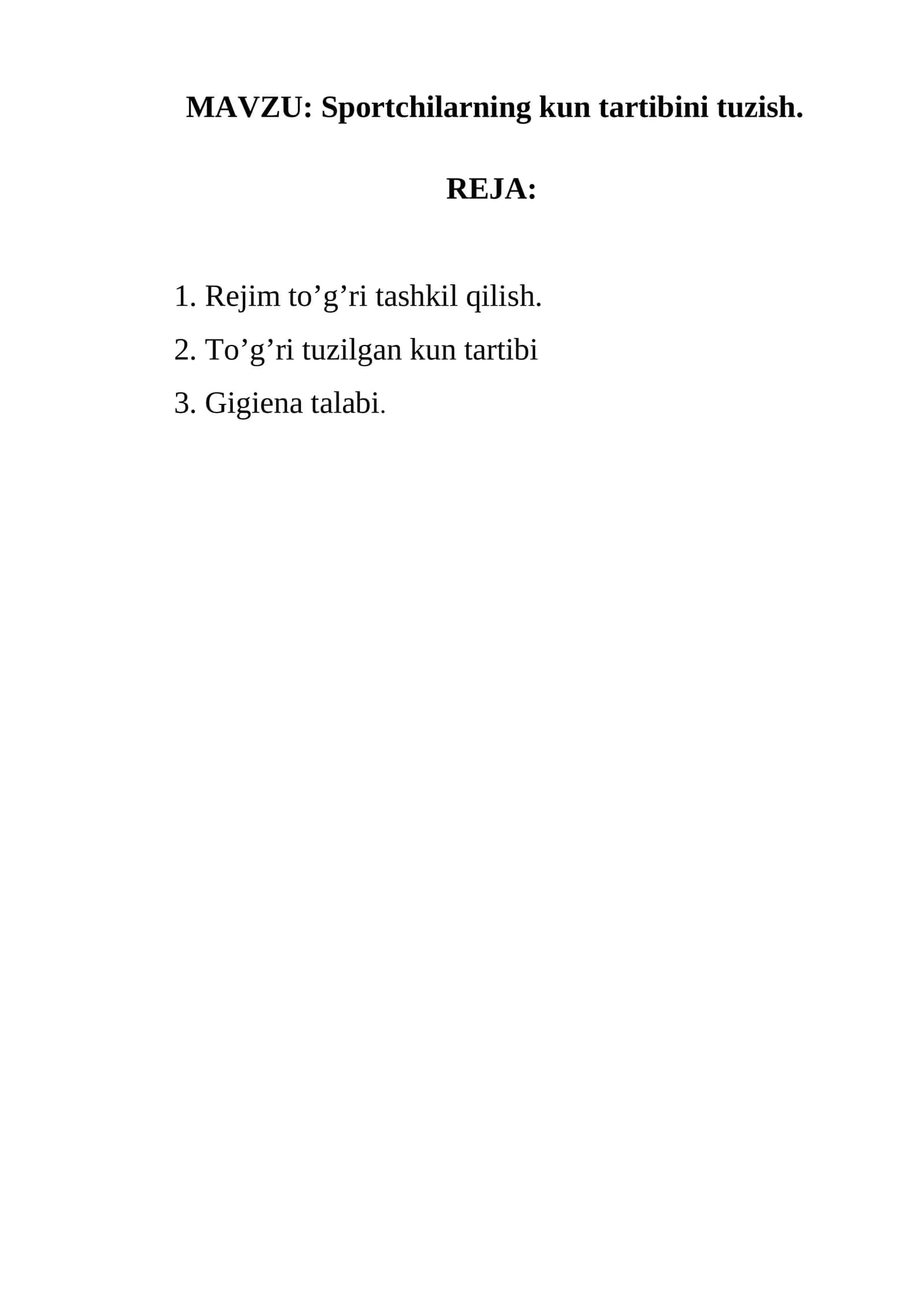 Sportchilarning kun tartibini tuzish 1