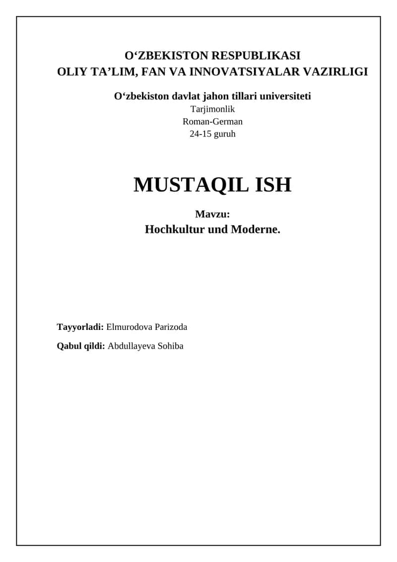Hochkultur und Moderne 1
