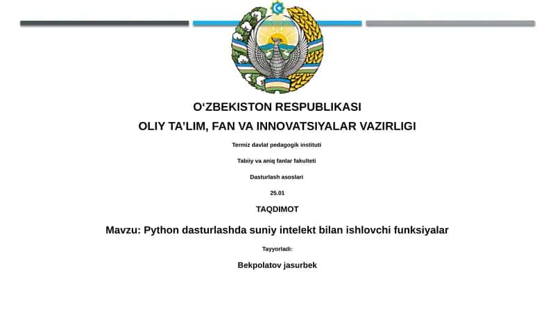 Python dasturlashda suniy intelekt bilan ishlovchi funksiyalar 1