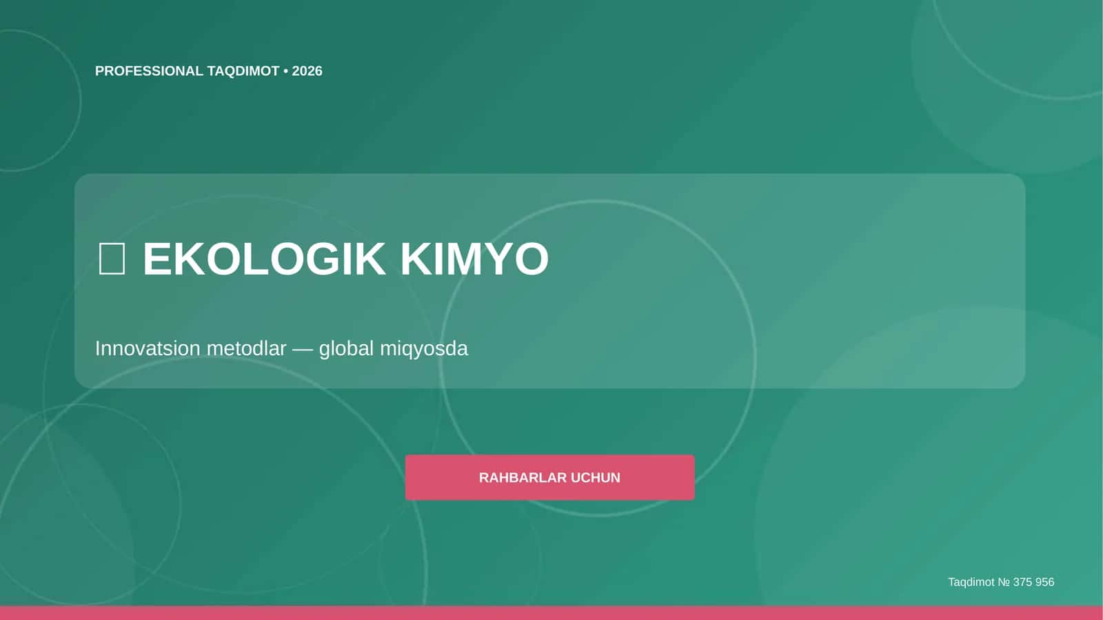 Ekologik kimyo: innovatsion metodlar (global miqyosda) [rahbarlar uchun] 1