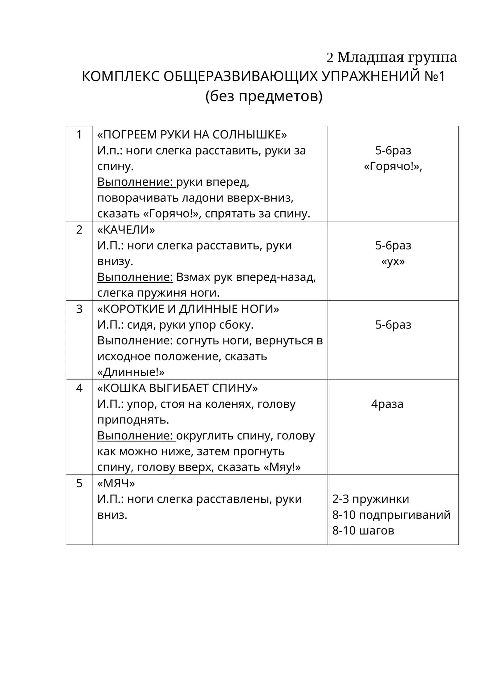 КОМПЛЕКС ОБЩЕРАЗВИВАЮЩИХ УПРАЖНЕНИЙ №1 1