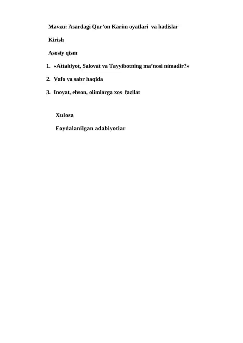 Asardagi Qur’on Karim oyatlari va hadislar 1
