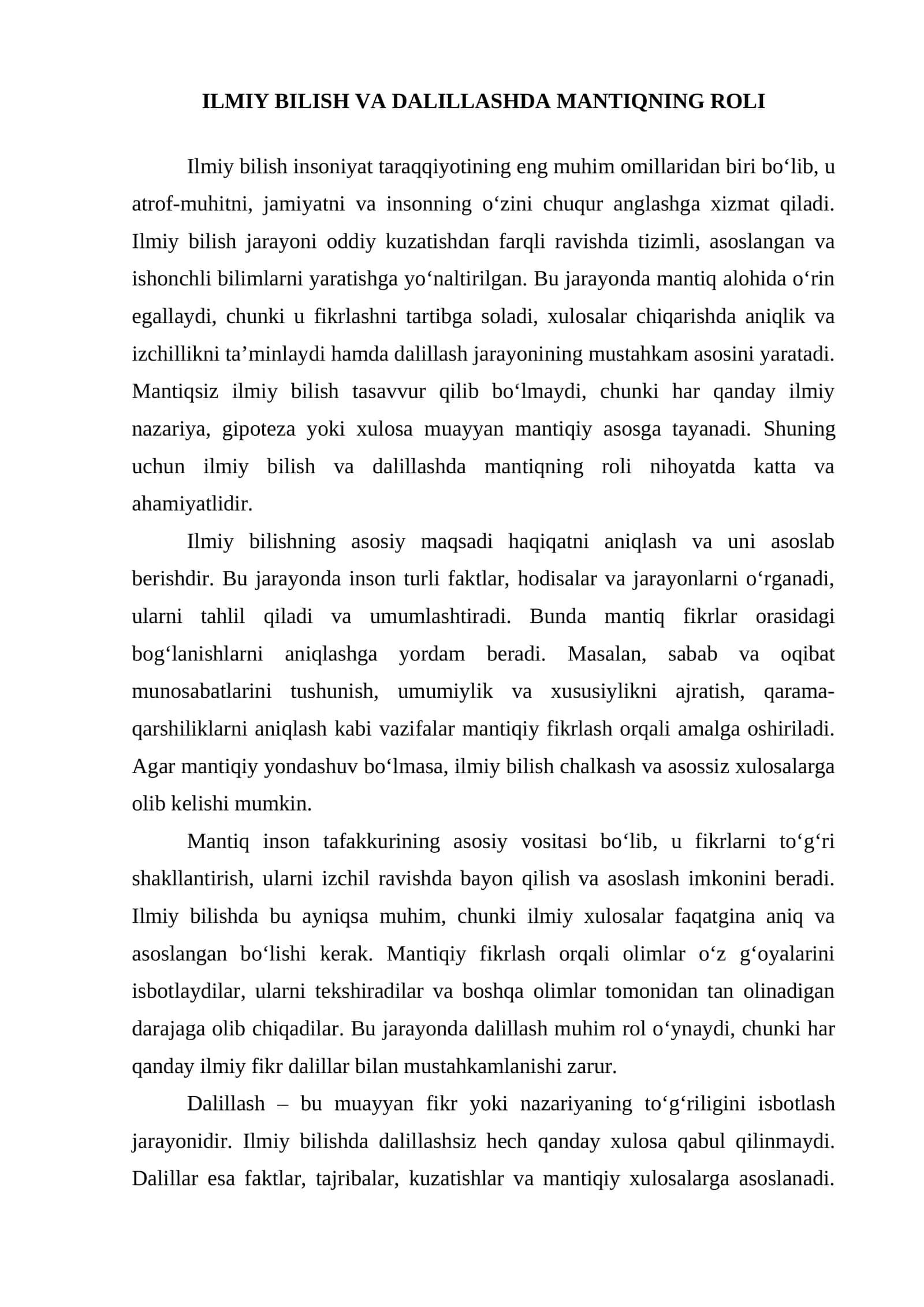 ILMIY BILISH VA DALILLASHDA MANTIQNING ROLI 1