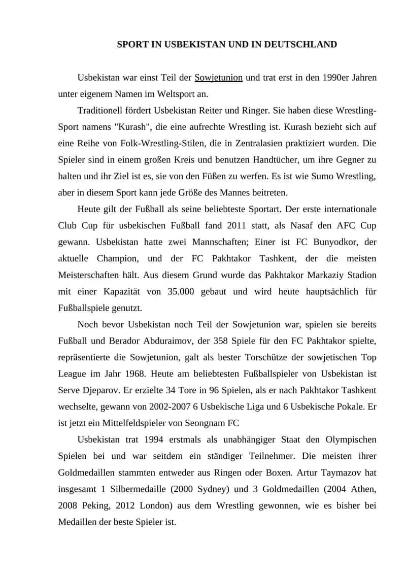 "SPORT IN USBEKISTAN UND IN DEUTSCHLAND" 1