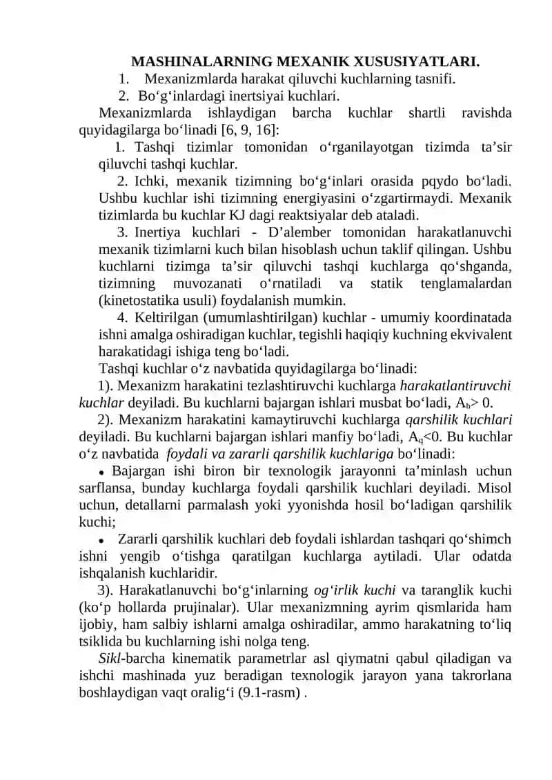 MASHINALARNING MEXANIK XUSUSIYATLARI. 1