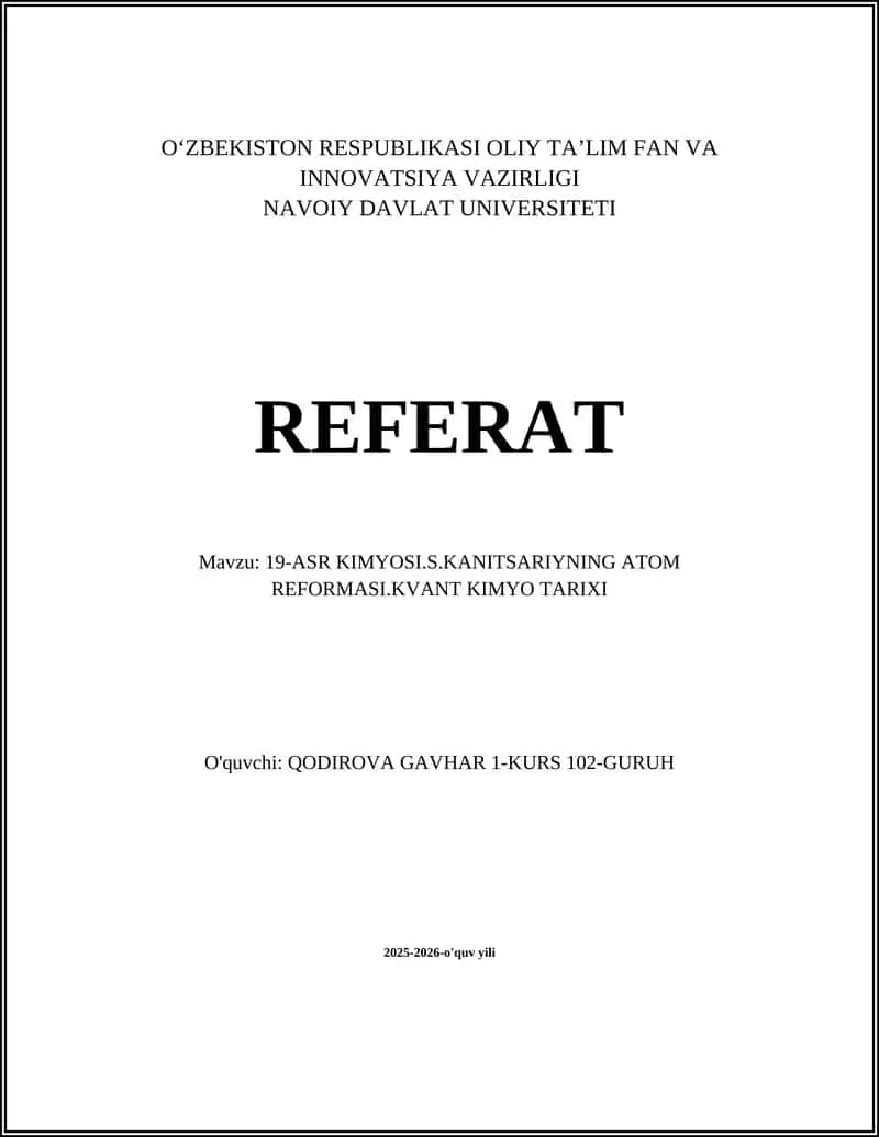 19-ASR KIMYOSI.S.KANITSARIYNING ATOM REFORMASI.KVANT KIMYO TARIXI 1