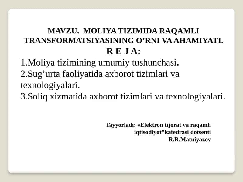 Moliya tizimida raqamli transformatsiyasinin o'rni va ahamiyati 1