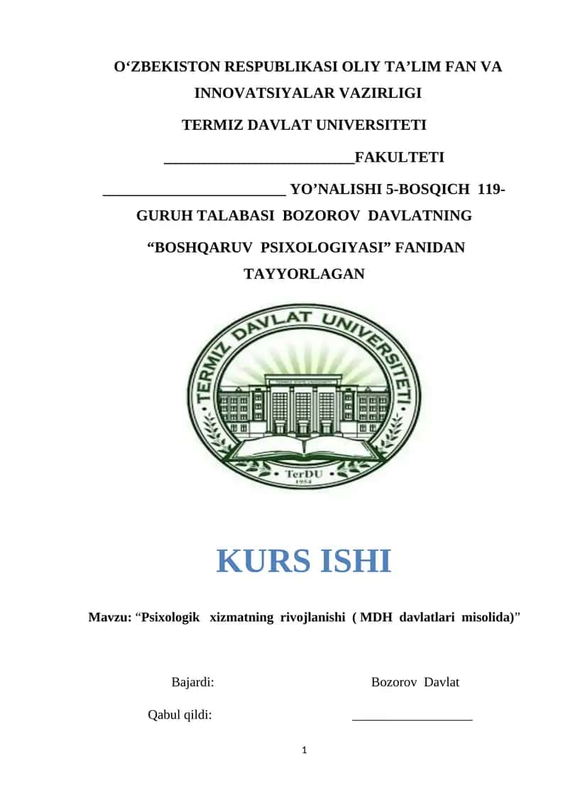 "Psixologik xizmatning rivojlanishi ( MDH davlatlari misolida)" 1